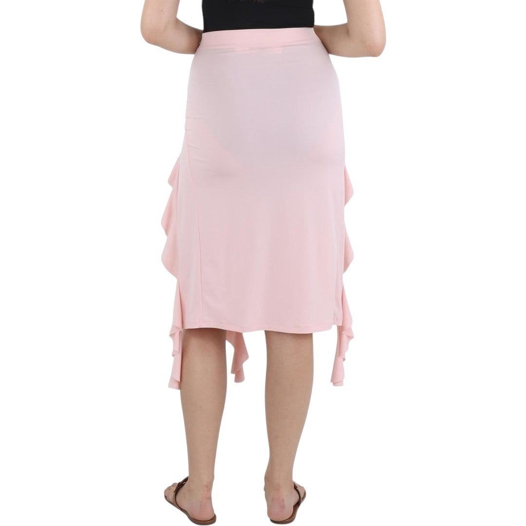 Aqua Lettuce Front Slits Midi Skirt Rose - Haute Poppy