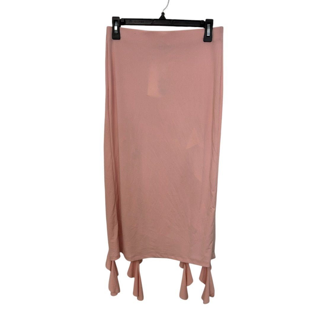 Aqua Lettuce Front Slits Midi Skirt Rose - Haute Poppy