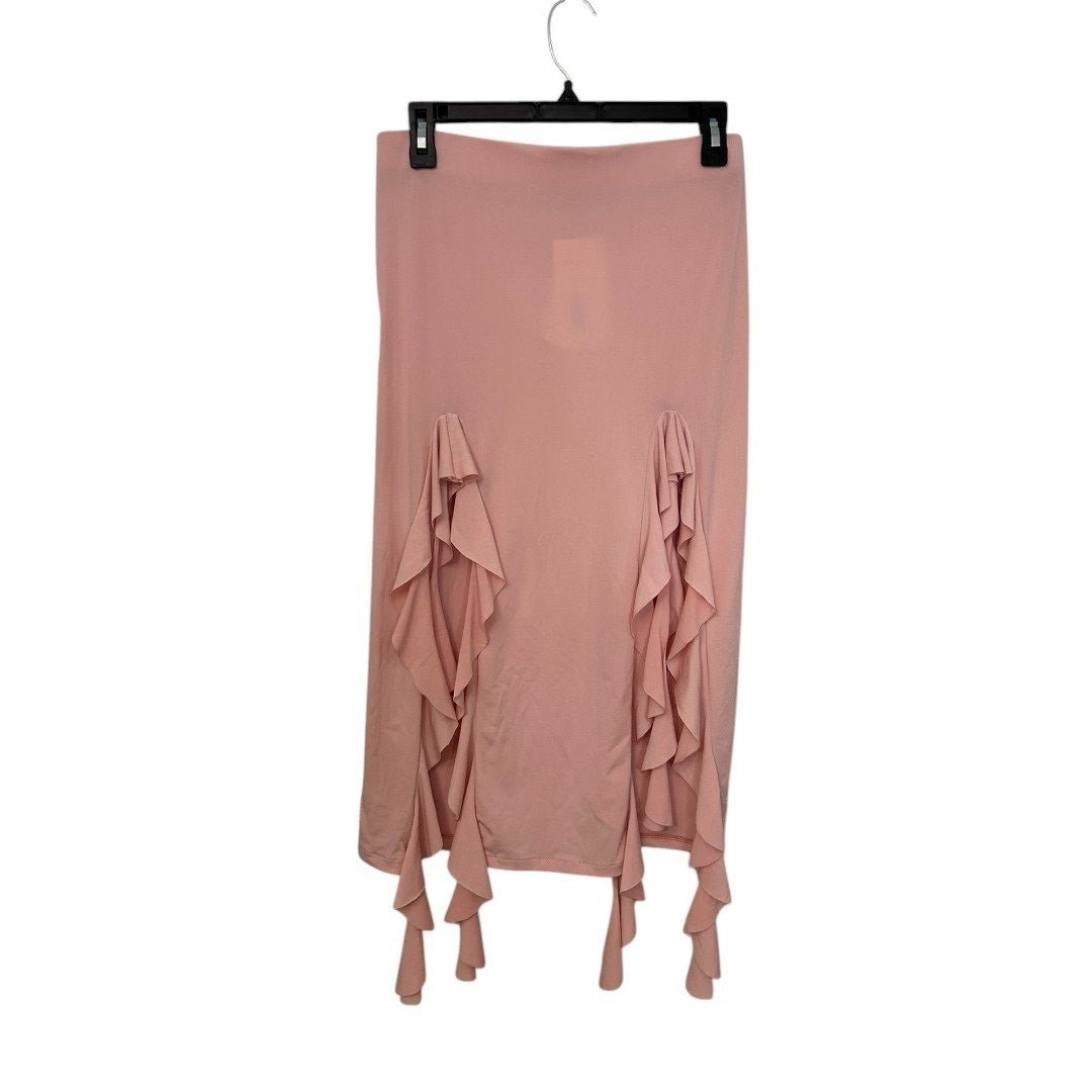 Aqua Lettuce Front Slits Midi Skirt Rose - Haute Poppy