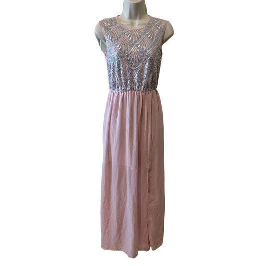 As U Wish Elegant Pink Maxi Dress with Sequined Bodice - Haute Poppy