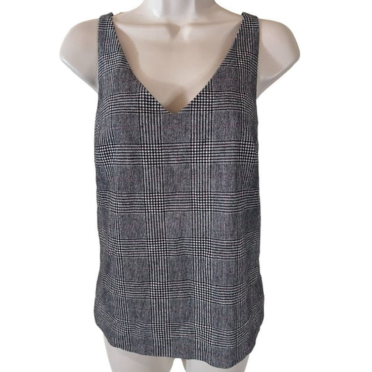 Banana Republic Plaid V - Neck Tank Top Sleeveless - Haute Poppy