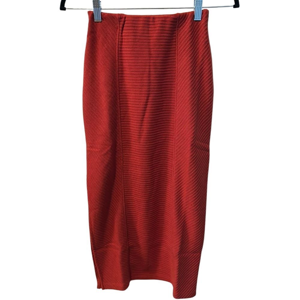 Band of the Free Ribbed Knit Orange Midi Skirt - Haute Poppy