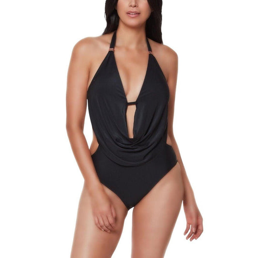 Bar III Black Solid Cowlneck One - Piece Swimsuit - Haute Poppy