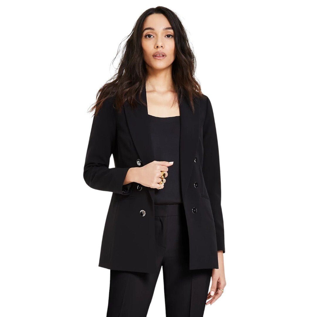 Bar III Faux Double - Breasted Boyfriend Jacket Black - Haute Poppy