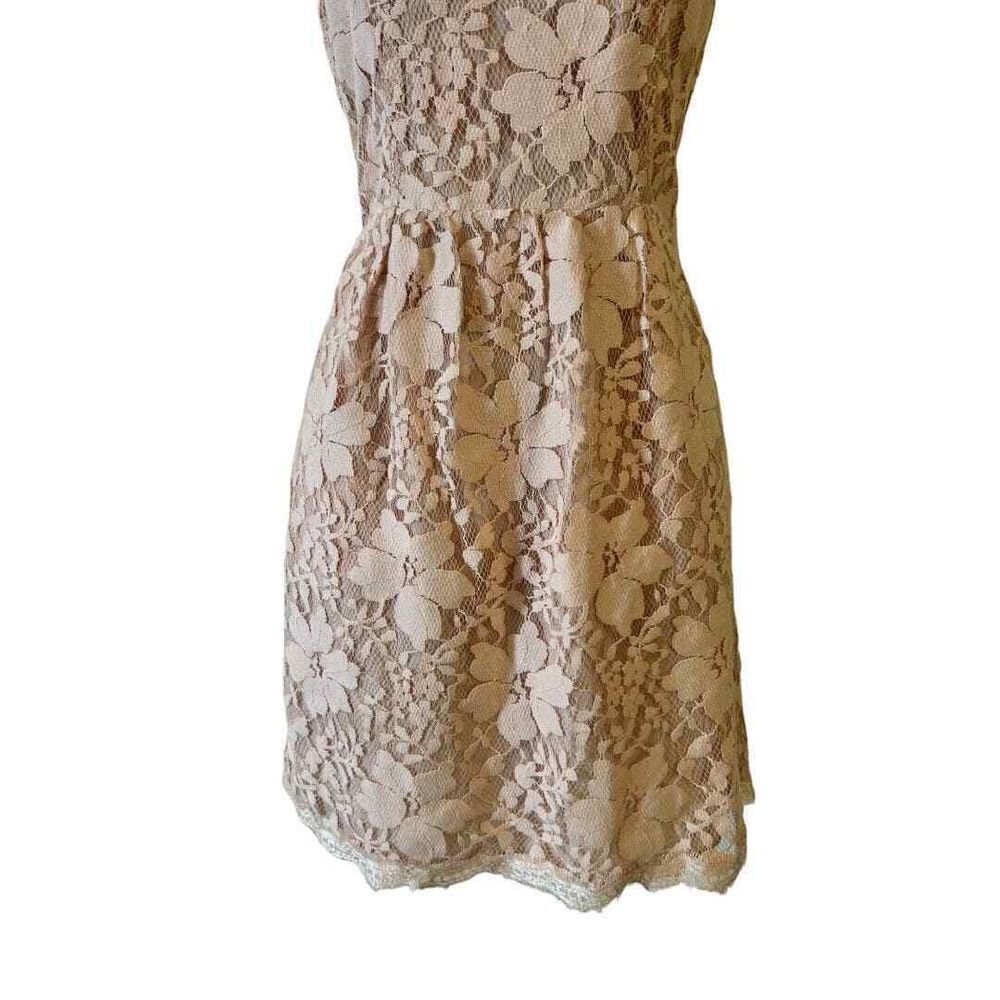 BCBGeneration Blush Floral Lace Overlay Open Back Dress - Haute Poppy