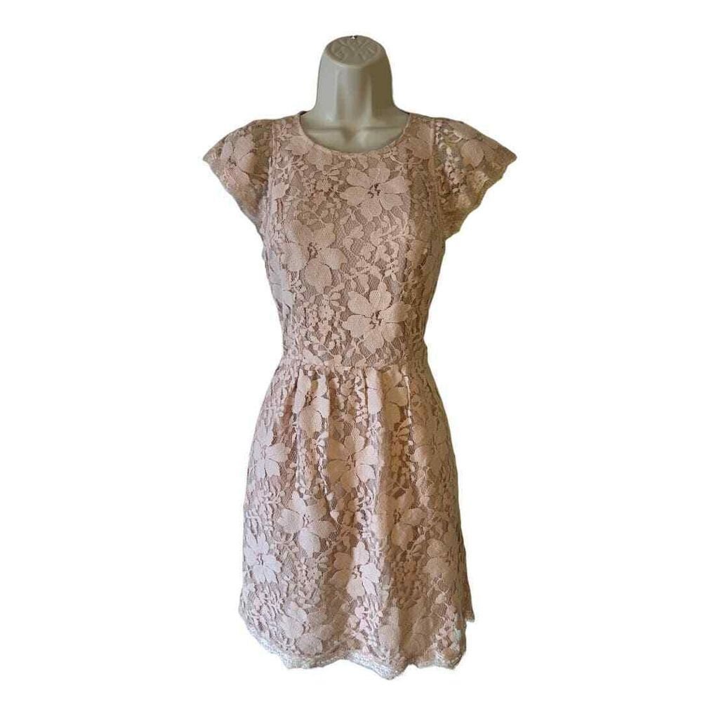 BCBGeneration Blush Floral Lace Overlay Open Back Dress - Haute Poppy