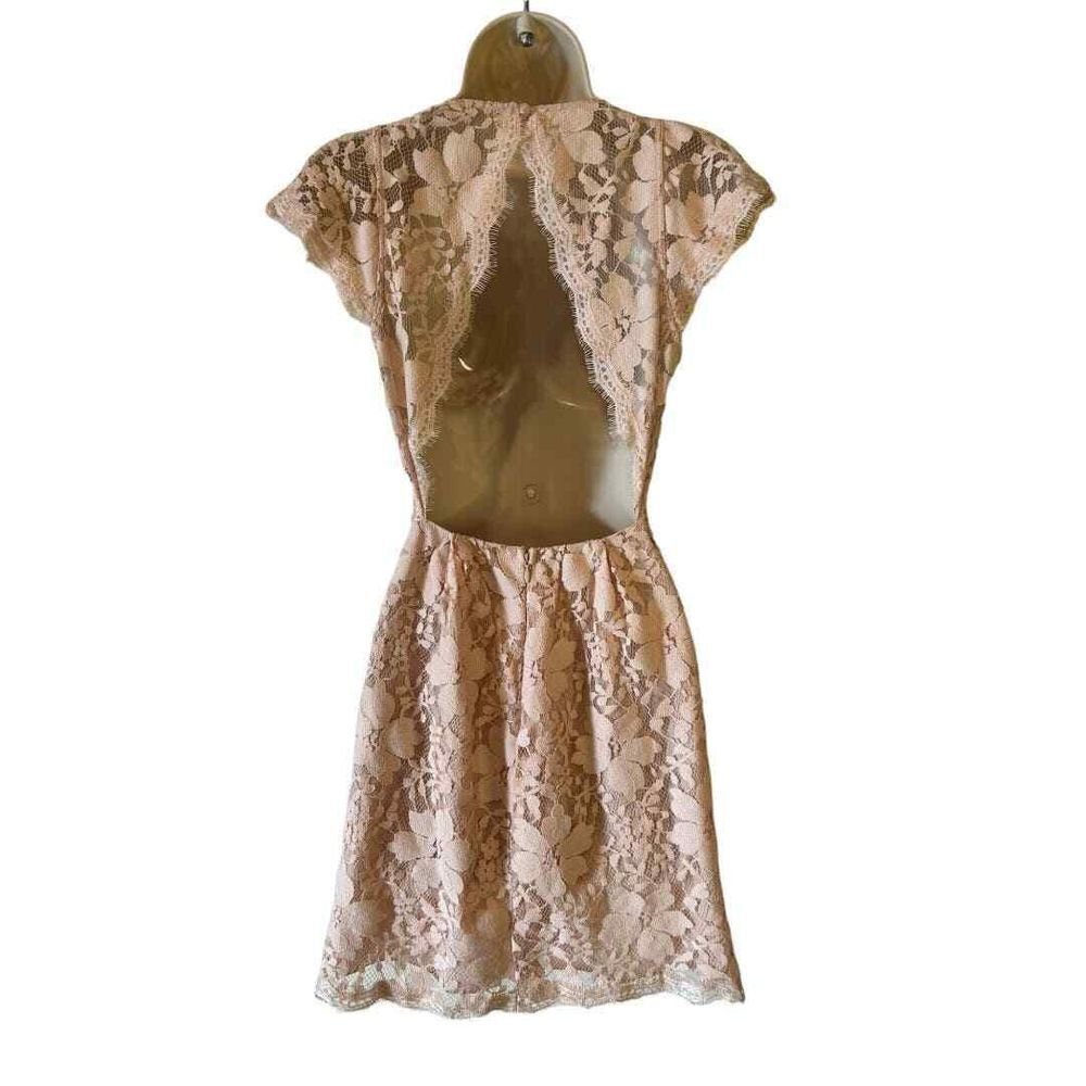 BCBGeneration Blush Floral Lace Overlay Open Back Dress - Haute Poppy