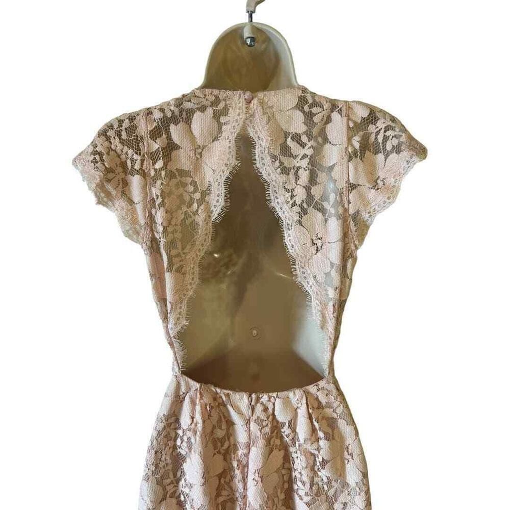 BCBGeneration Blush Floral Lace Overlay Open Back Dress - Haute Poppy