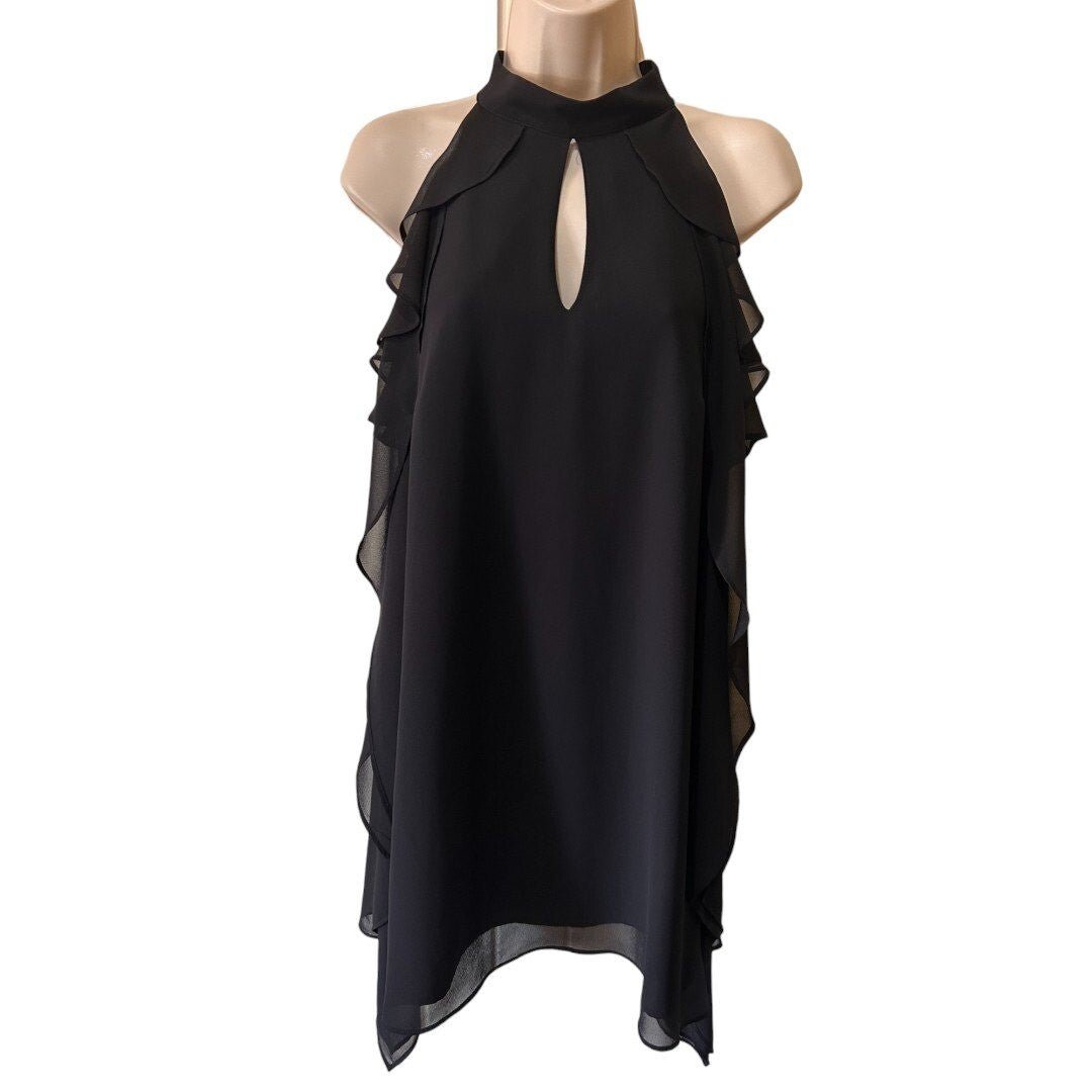 BCBGeneration Ruffle Top Keyhole Sleeveless Dress Black - Haute Poppy