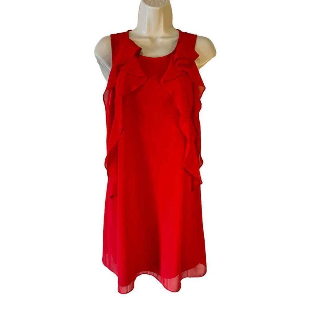 BCBGenration Red Ruffle Shift Dress - Haute Poppy