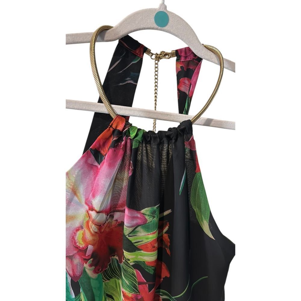 Bisou Bisou Tropical Floral Halter Top Gold Chain - Haute Poppy