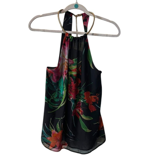 Bisou Bisou Tropical Floral Halter Top Gold Chain - Haute Poppy