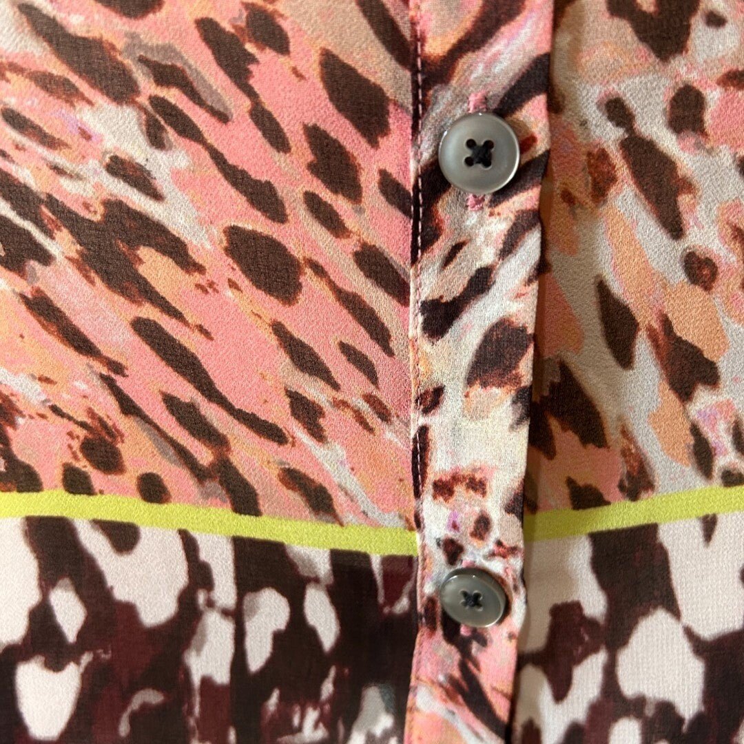Cabi Animal Print Button Down Sleeveless Top Blouse Sheer - Haute Poppy