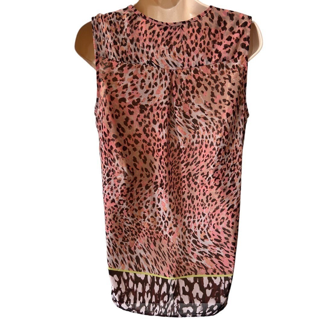 Cabi Animal Print Button Down Sleeveless Top Blouse Sheer - Haute Poppy