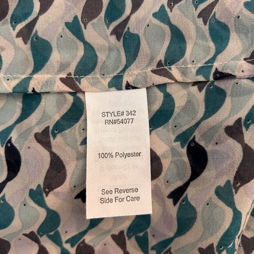 Cabi Sleeveless Blouse Bird Print Teal Blue V - Neck Top - Haute Poppy