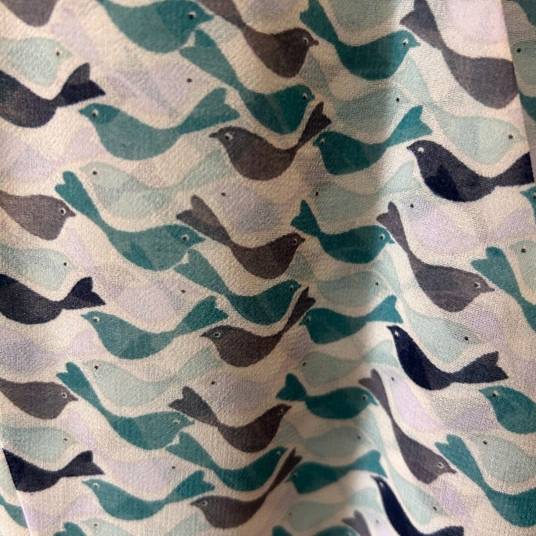 Cabi Sleeveless Blouse Bird Print Teal Blue V - Neck Top - Haute Poppy