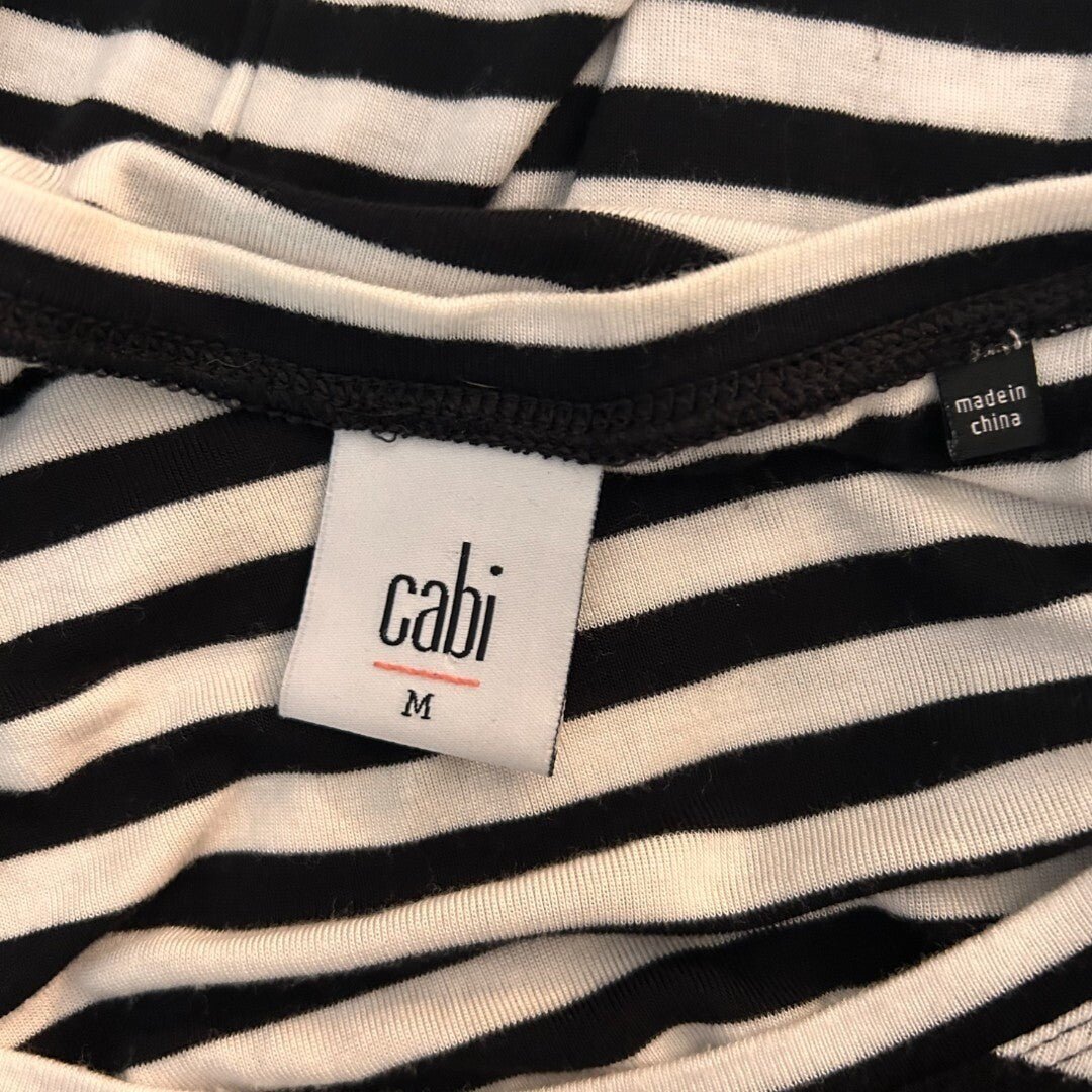 Cabi Striped Long Sleeve Tunic Top Casual Everyday Black White - Haute Poppy