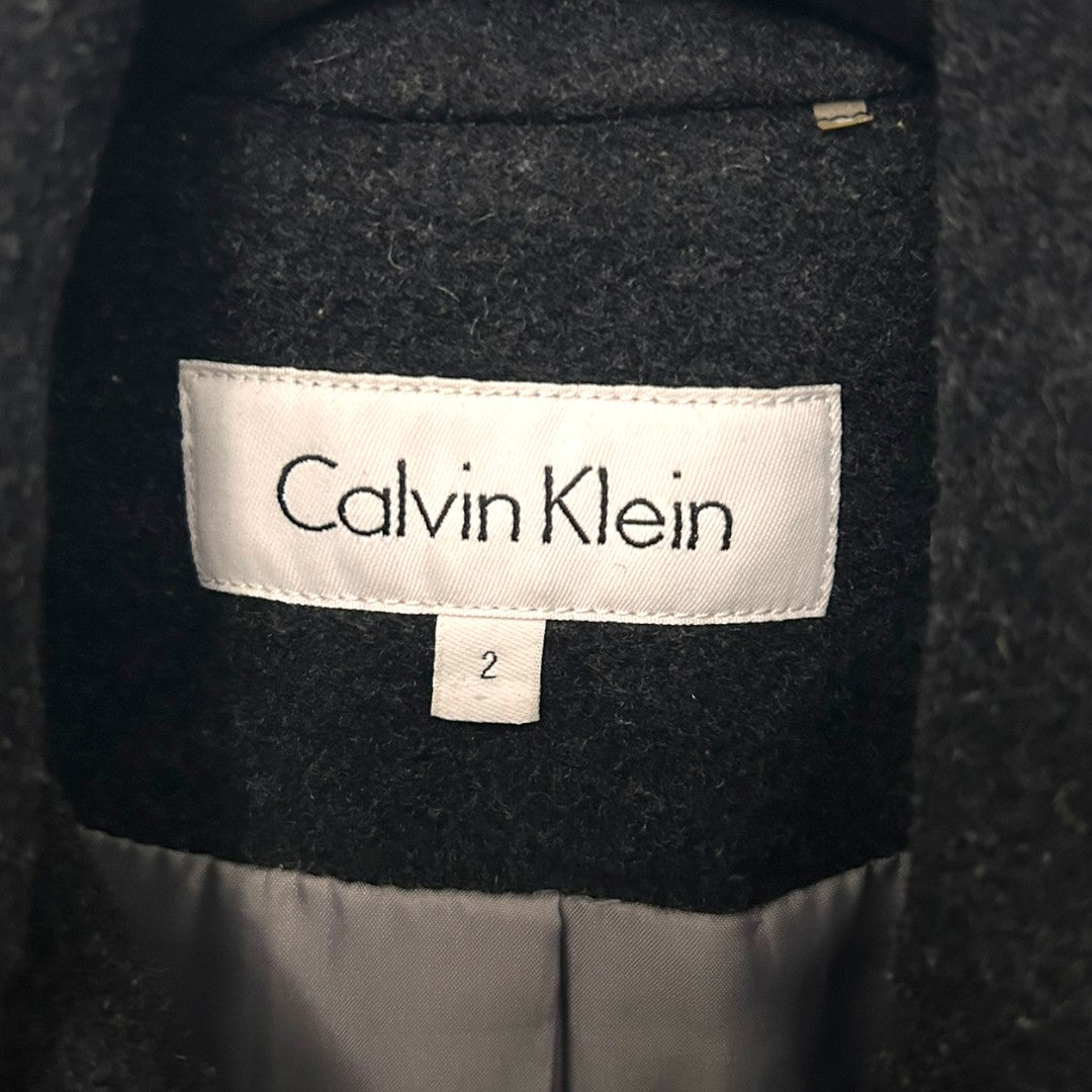 Calvin Klein Double Breasted Wool Blend Peacoat Jacket Charcoal Gray - Haute Poppy