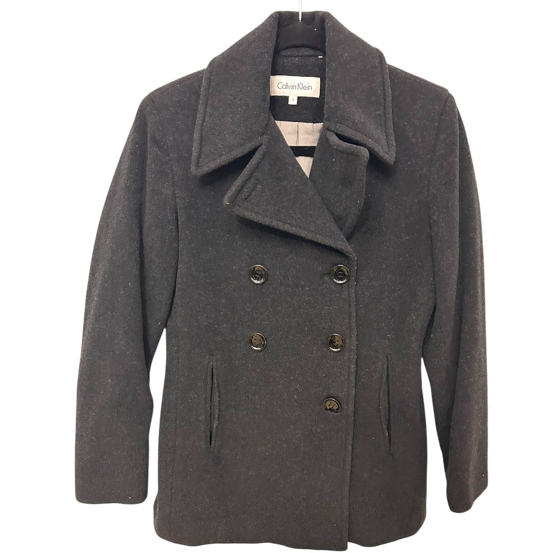 Calvin Klein Double Breasted Wool Blend Peacoat Jacket Charcoal Gray - Haute Poppy