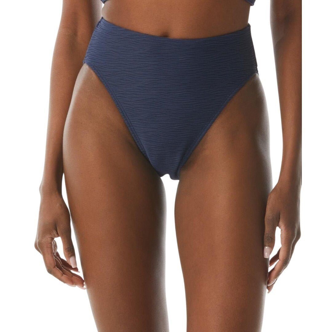 Carmen Marc Valvo Textured Bandeau Crop Top High - Waisted Bikini Bottoms Navy - Haute Poppy