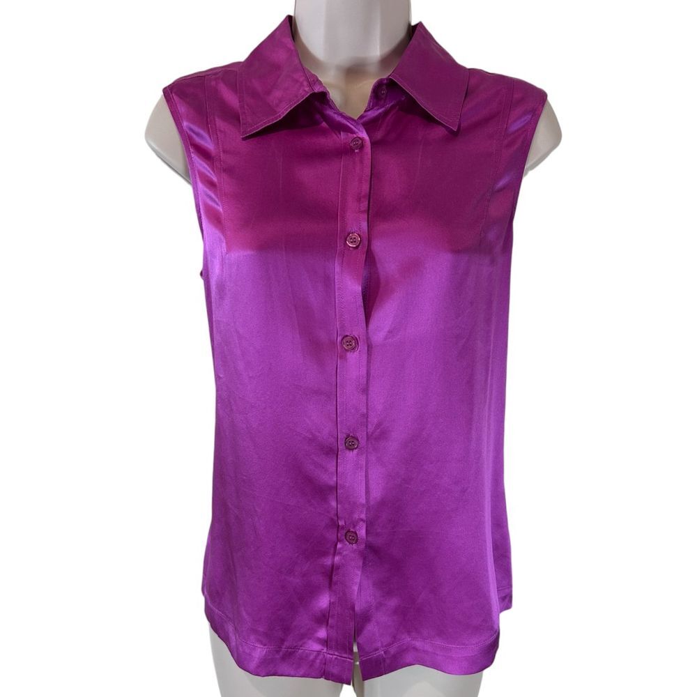 Chadwick's Luxurious Purple 100% Silk Sleeveless Button - Down Blouse - Haute Poppy