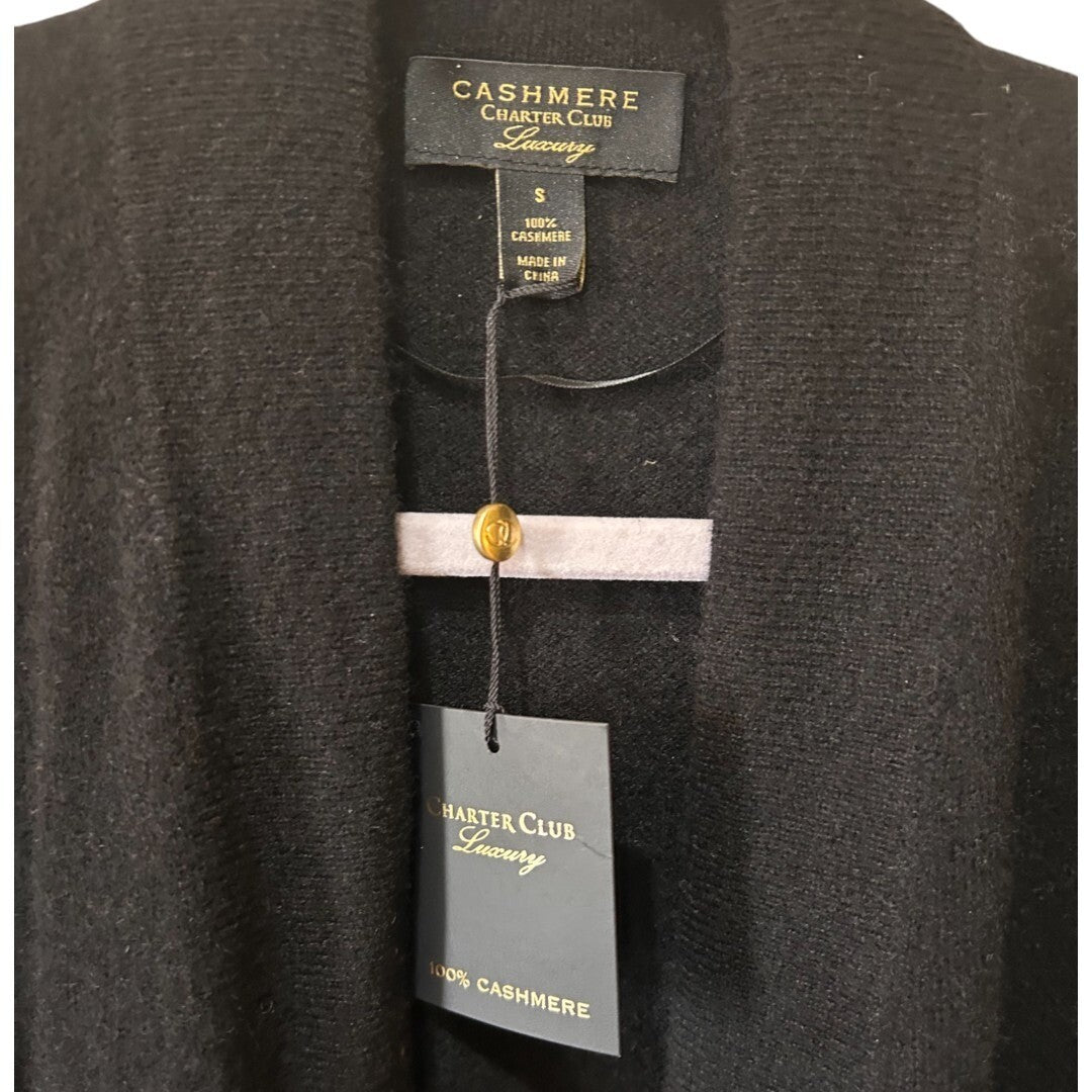 Charter Club 100% Cashmere Black Open Front Cardigan - Haute Poppy