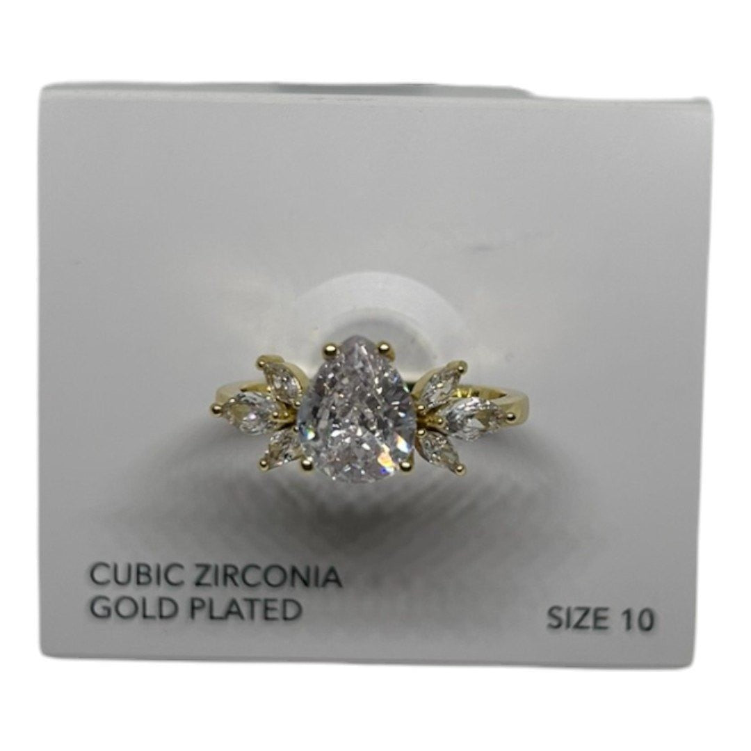 Charter Club Gold Plated Cubic Zirconia Pear Cut Ring - Haute Poppy