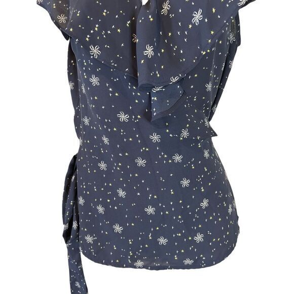 Chelsea Navy Star Print Wrap Top with Flutter Sleeves - Haute Poppy