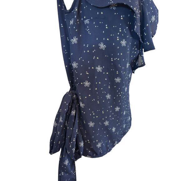 Chelsea Navy Star Print Wrap Top with Flutter Sleeves - Haute Poppy