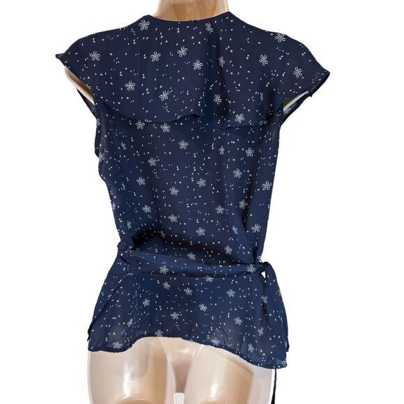 Chelsea Navy Star Print Wrap Top with Flutter Sleeves - Haute Poppy