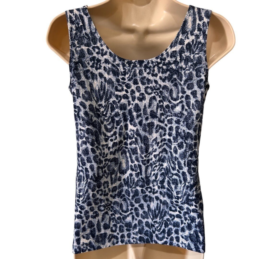 Chicos Animal Print Tank Top Sleeveless Stretch Casual Blue White - Haute Poppy