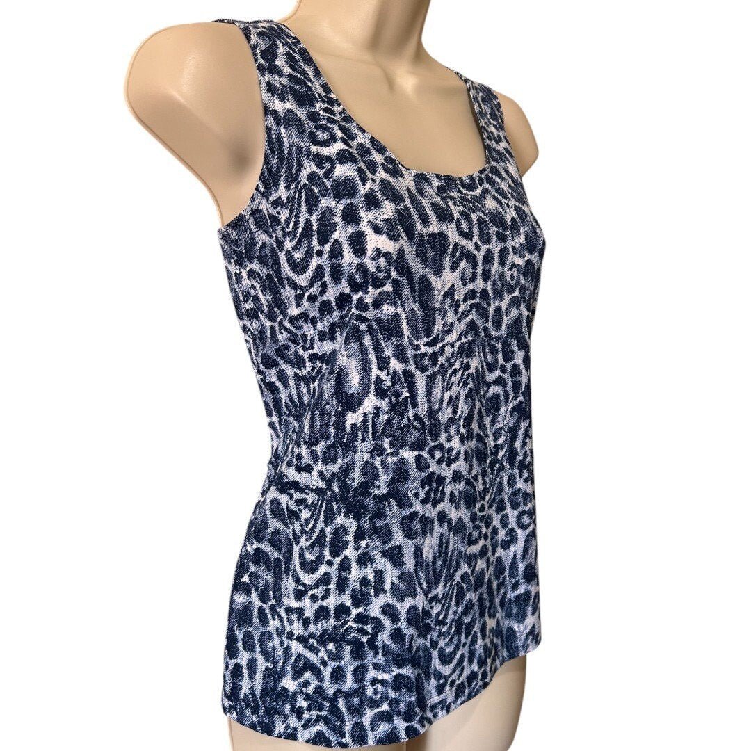Chicos Animal Print Tank Top Sleeveless Stretch Casual Blue White - Haute Poppy