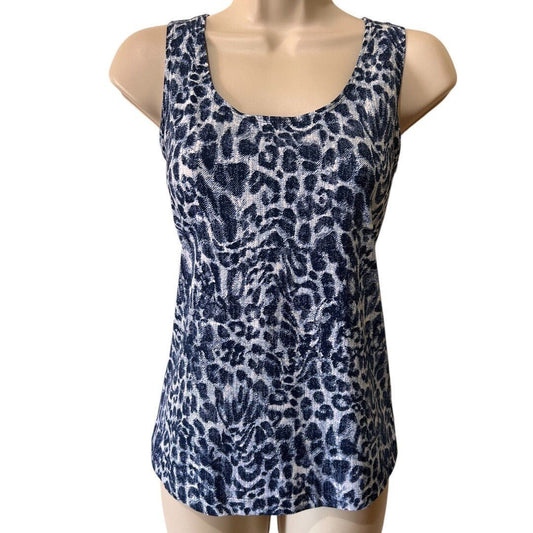 Chicos Animal Print Tank Top Sleeveless Stretch Casual Blue White - Haute Poppy