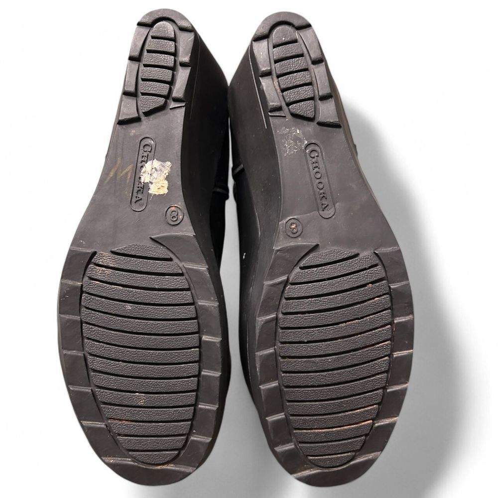 Chooka Black Wedge Rain Boots with Snake Print Strap Waterproof Ankle Booties - Haute Poppy