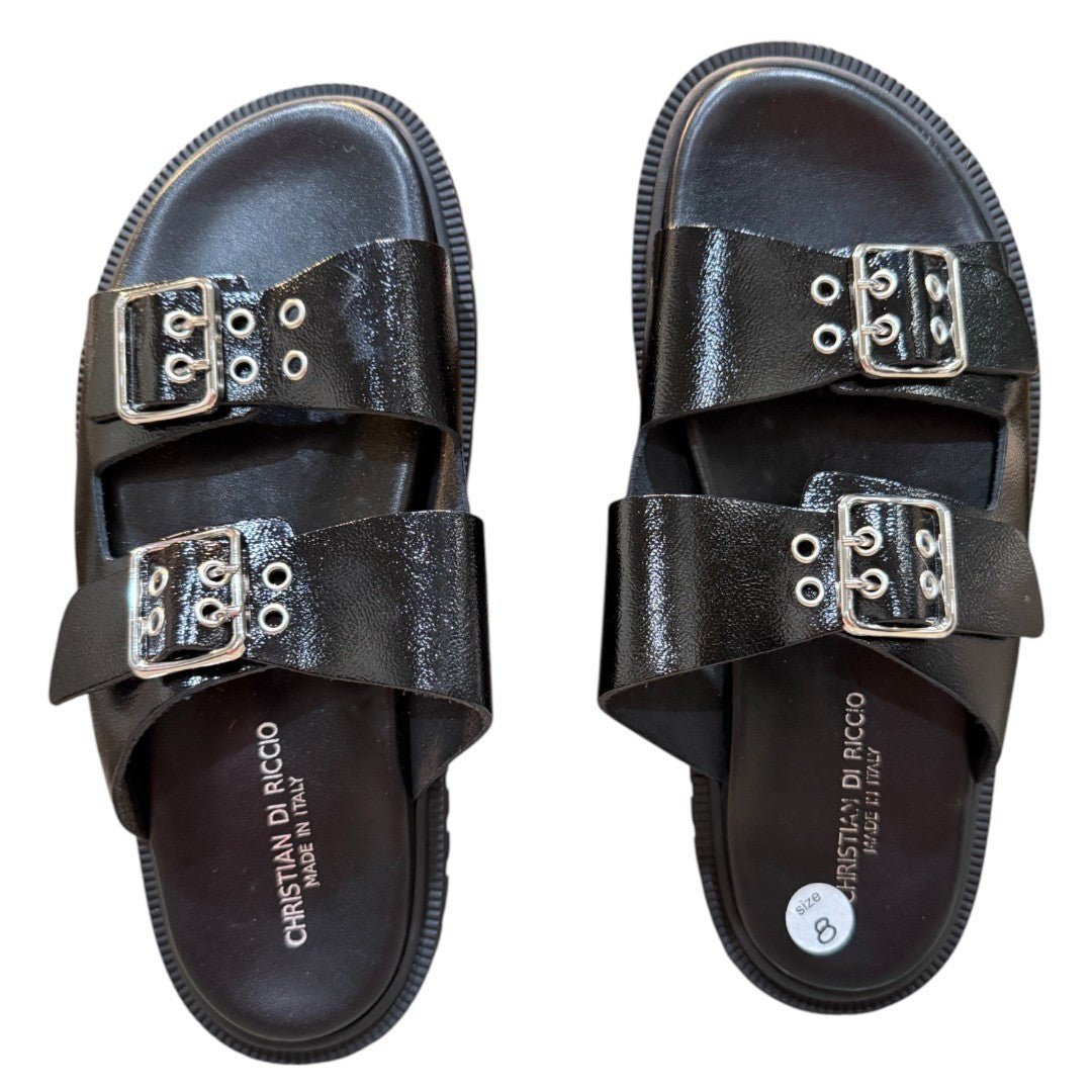 Christian Di Riccio Platform Sandals Buckle Slides Chunky Sole Black - Haute Poppy