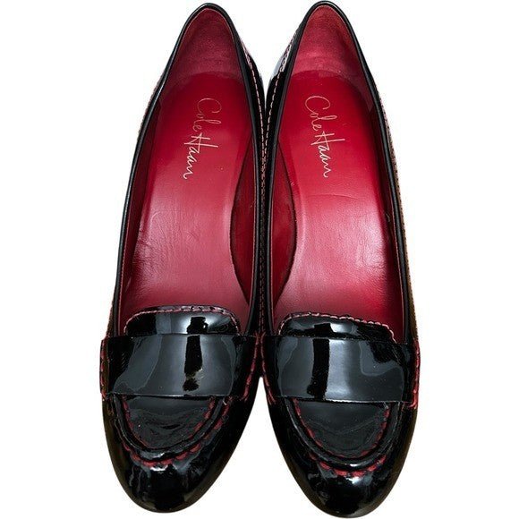 Cole Haan N!k3 Air Patent Leather Block Heel Loafers Pumps Red Stitching 8.5B - Haute Poppy
