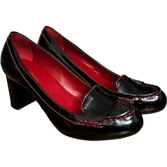 Cole Haan N!k3 Air Patent Leather Block Heel Loafers Pumps Red Stitching 8.5B - Haute Poppy
