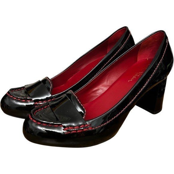 Cole Haan N!k3 Air Patent Leather Block Heel Loafers Pumps Red Stitching 8.5B - Haute Poppy