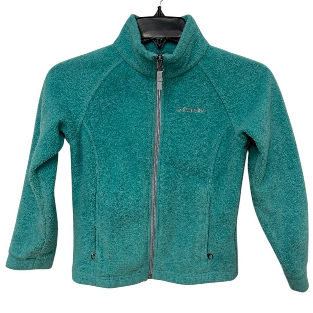 Columbia Fleece Jacket Girls Small Full Zip Teal Green Outdoor - Haute Poppy