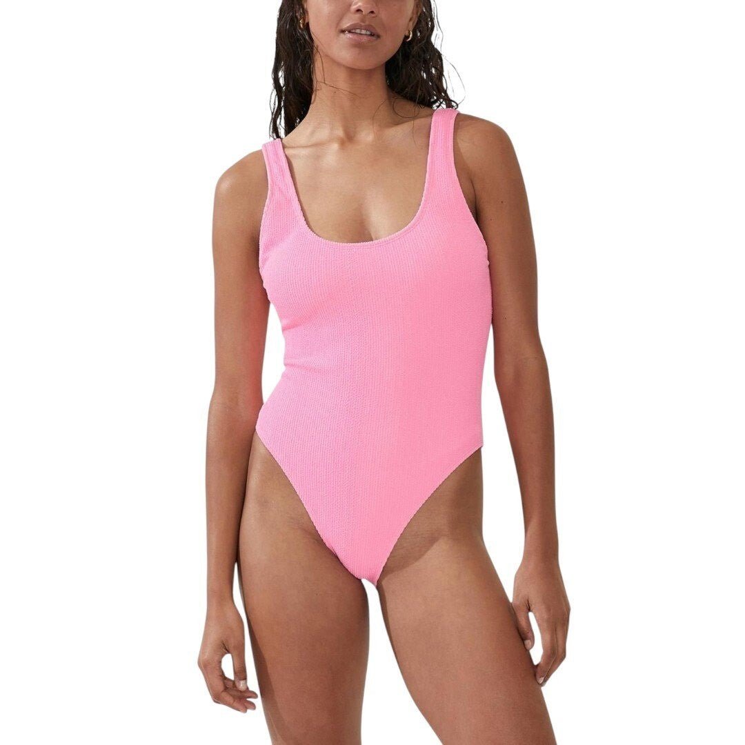 Cotton on Low - Back One - Piece Swimsuit Malibu Pink Crinkle - Haute Poppy