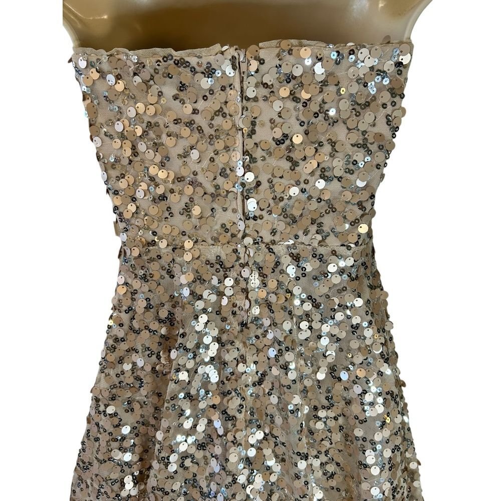 Crystal Doll Champagne Sequin Strapless Party Cocktail Dress - Haute Poppy