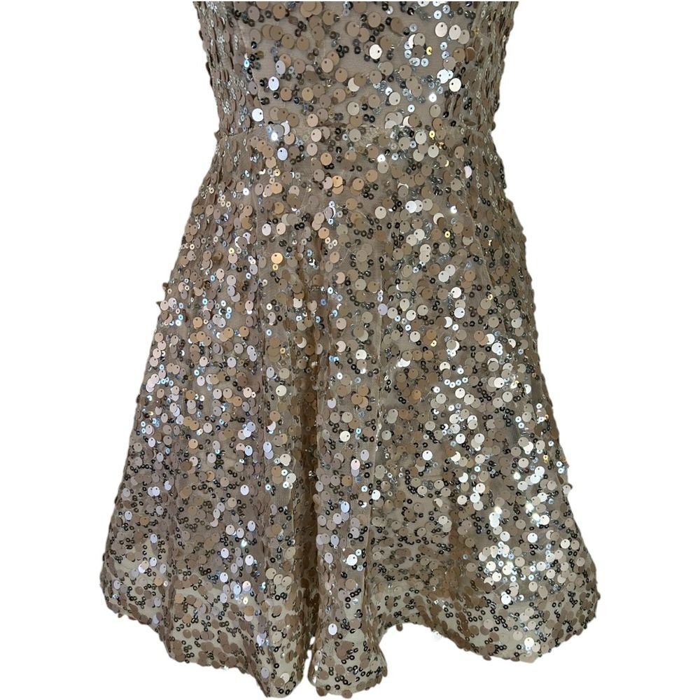 Crystal Doll Champagne Sequin Strapless Party Cocktail Dress - Haute Poppy