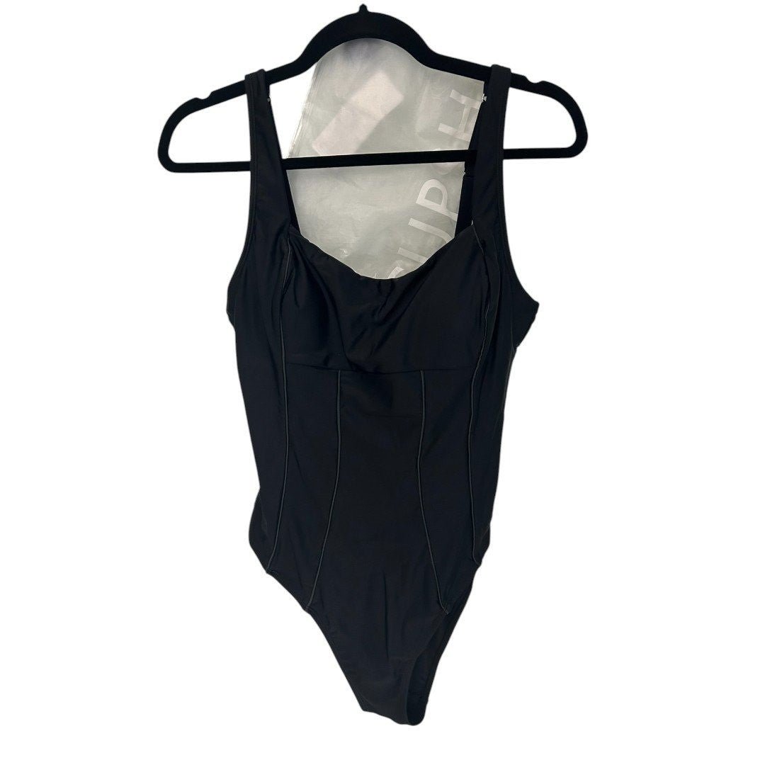 CUPSHE Atlantis Square Neck Black One Piece Swimsuit Padded Bathing Suit - Haute Poppy