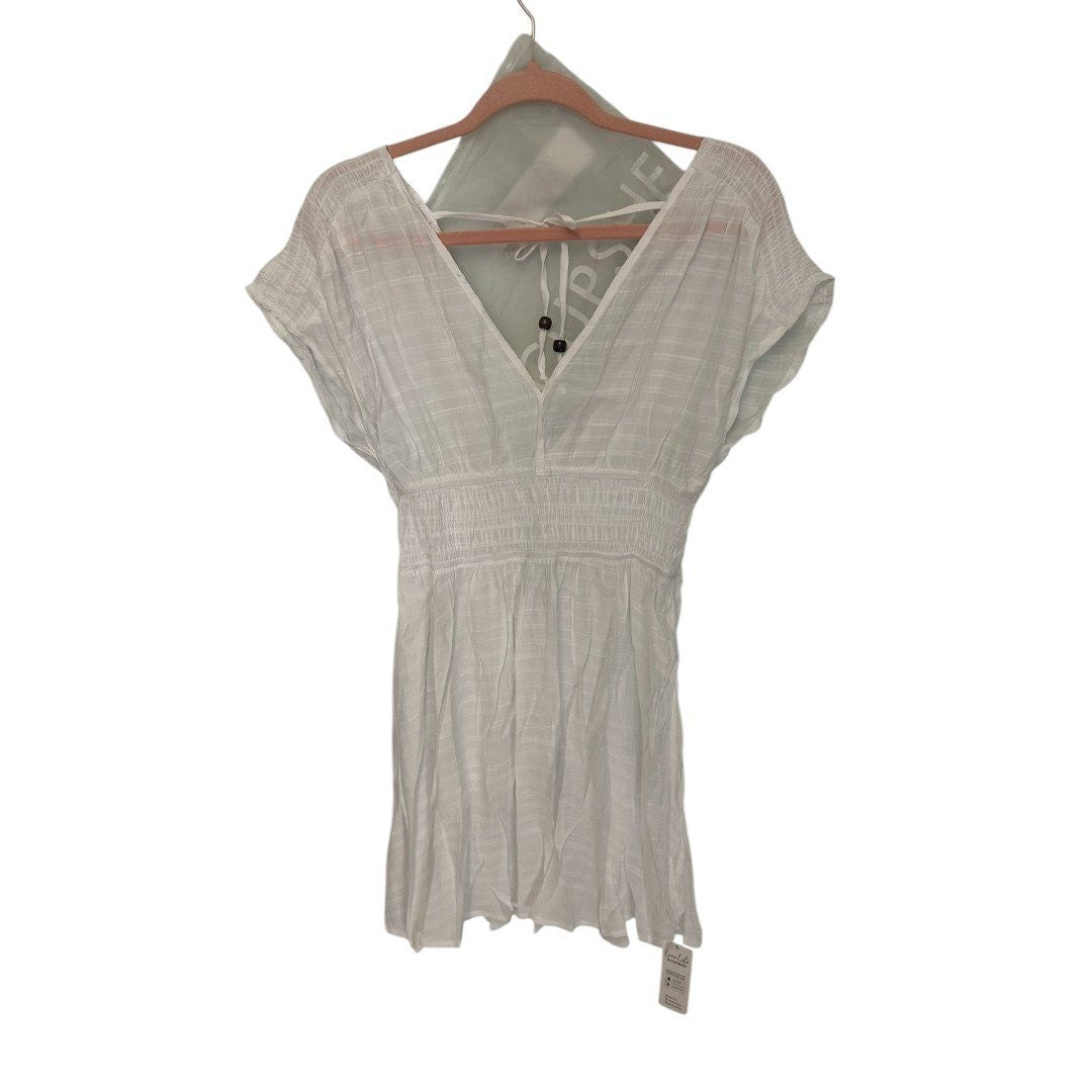 CUPSHE White V Neck Smocked Waist Swim Cover Up Dress Beach Pool Vacation - Haute Poppy