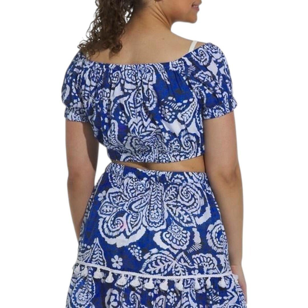 Dotti Crop Top Paisley Swim Cover up Blue/White - Haute Poppy