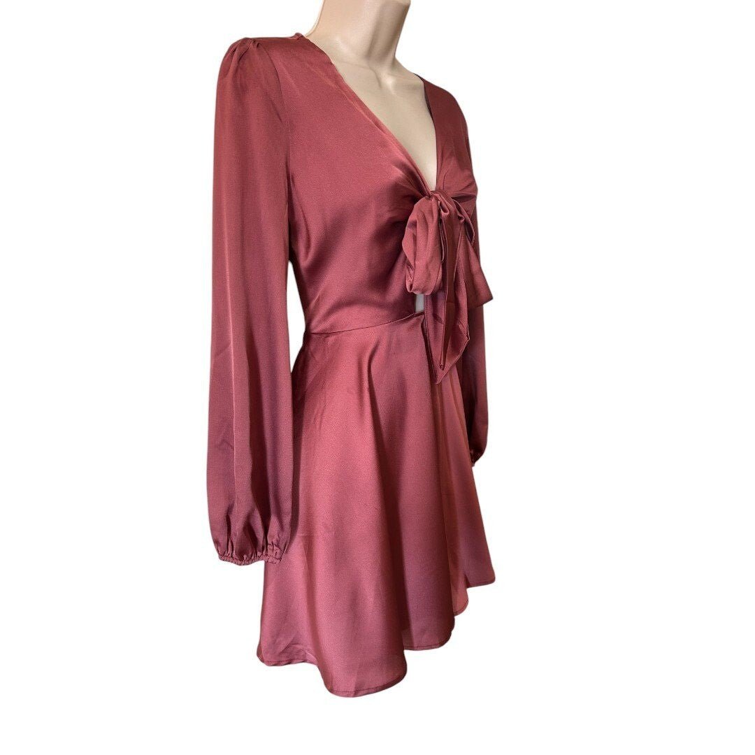 Dress Day Mini Dress Tie Front Long Sleeve Party Cocktail Dress - Haute Poppy