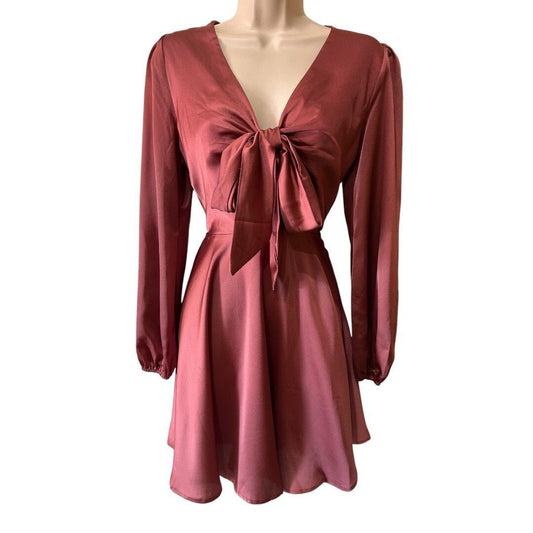 Dress Day Mini Dress Tie Front Long Sleeve Party Cocktail Dress - Haute Poppy