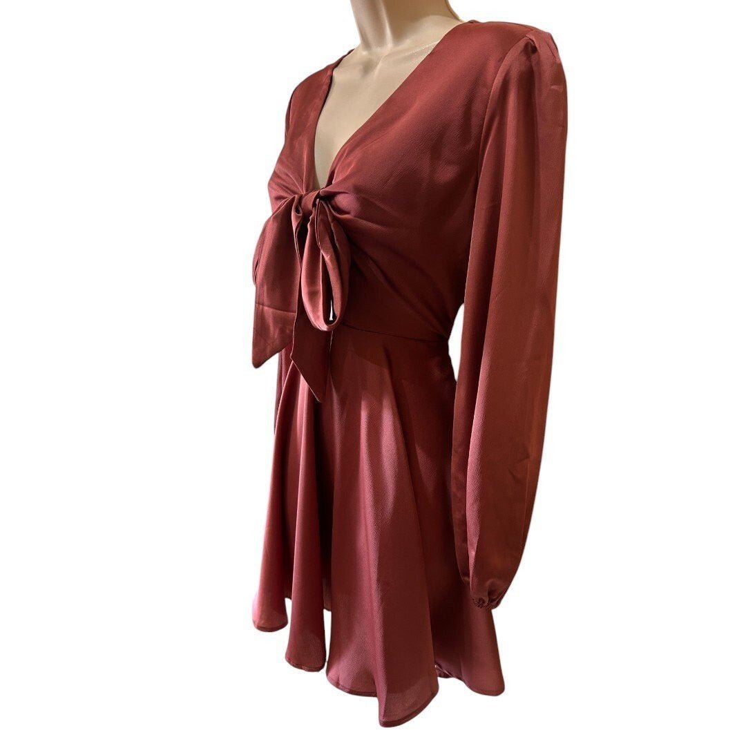 Dress Day Mini Dress Tie Front Long Sleeve Party Cocktail Dress - Haute Poppy