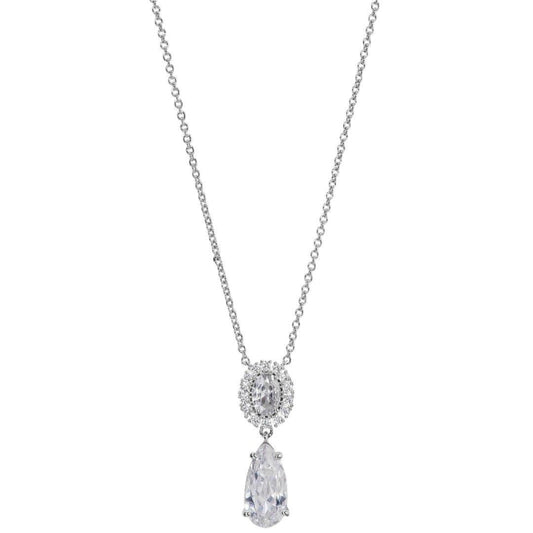 Eliot Danori Silver - Tone Cubic Zirconia Double Drop Necklace 16" + 2" Extender - Haute Poppy