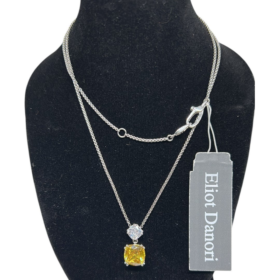Eliot Danori Silver Tone Necklace Yellow & White CZ Pendant - Haute Poppy